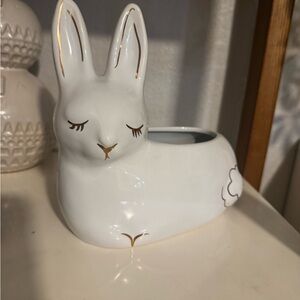 West elm White Ceramic Bunny Planter